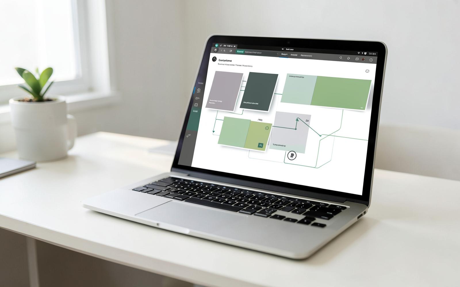 Customer feedback routing workflow displayed on a laptop